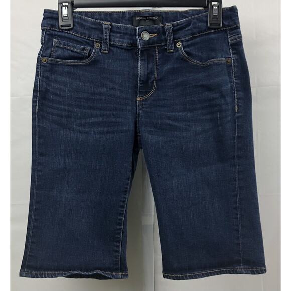 Banana Republic Denim - Banana Republic Bermuda Jean Shorts Women 27 Blue Denim Cotton Stretch Dark Wash